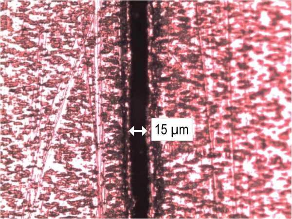 Cu-PI-Cu cutting at 215 mm/sec with Talon 355-15 laser